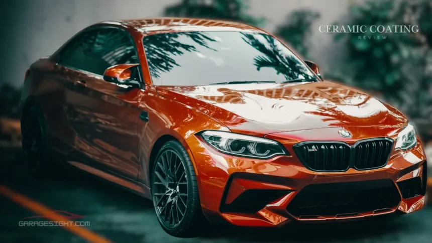 Ceramic coating applied on a BMW sports car, highlighting superior paint protection, shine, water repellency, and durability.
