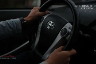 Steering wheel steering in a Toyota car, highlighting ergonomic design, driver comfort, precise handling, and responsive control.