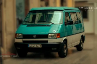 VW Multivan with a classic two-tone exterior, highlighting practical design, spacious interior, and versatile passenger transport.