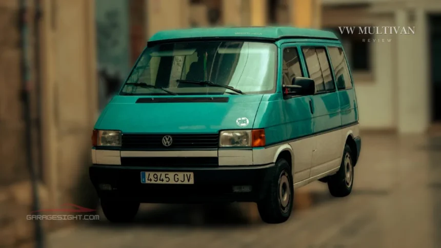 VW Multivan with a classic two-tone exterior, highlighting practical design, spacious interior, and versatile passenger transport.