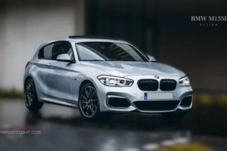 BMW M135i hot hatch in silver, featuring a sporty exterior, aerodynamic design, alloy wheels, and premium performance styling.