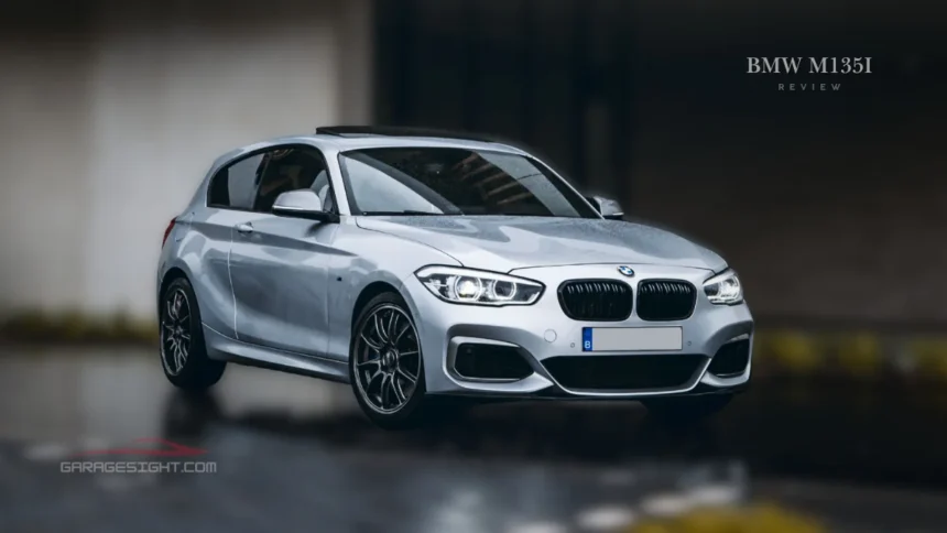 BMW M135i hot hatch in silver, featuring a sporty exterior, aerodynamic design, alloy wheels, and premium performance styling.